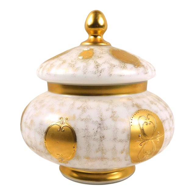 1940s White Imperlux Covered Dish With Gold Trim For Sale