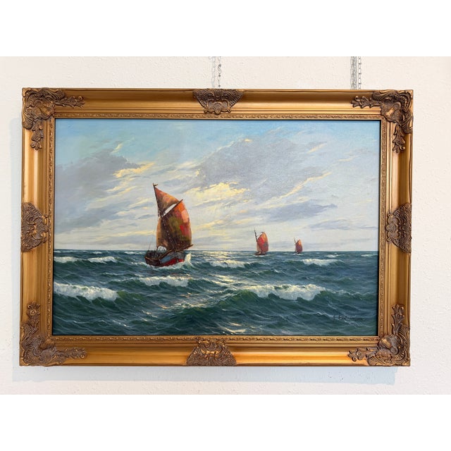 Textile Gerhard Lukas Larsen (German 1911-1965) Oil Canvas Vintage, Maritime, Seascape For Sale - Image 7 of 13