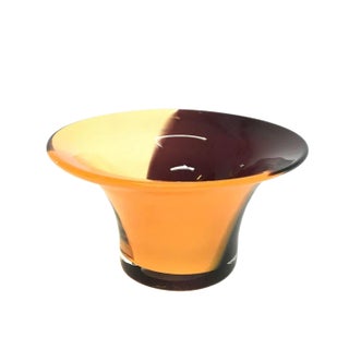 Vintage Hand Blown Orange Accented Art Glass Bowl For Sale