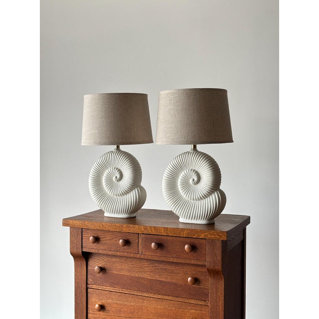 Vintage Plaster Nautilus Table Lamps, Pair For Sale - Image 14 of 16