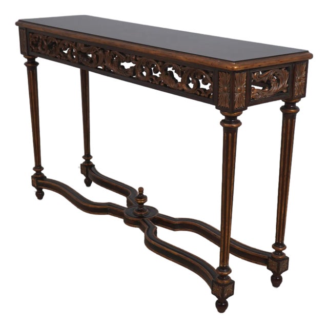 Maitland Smith French Louis XVI Style Mahogany & Gold Console Table For Sale