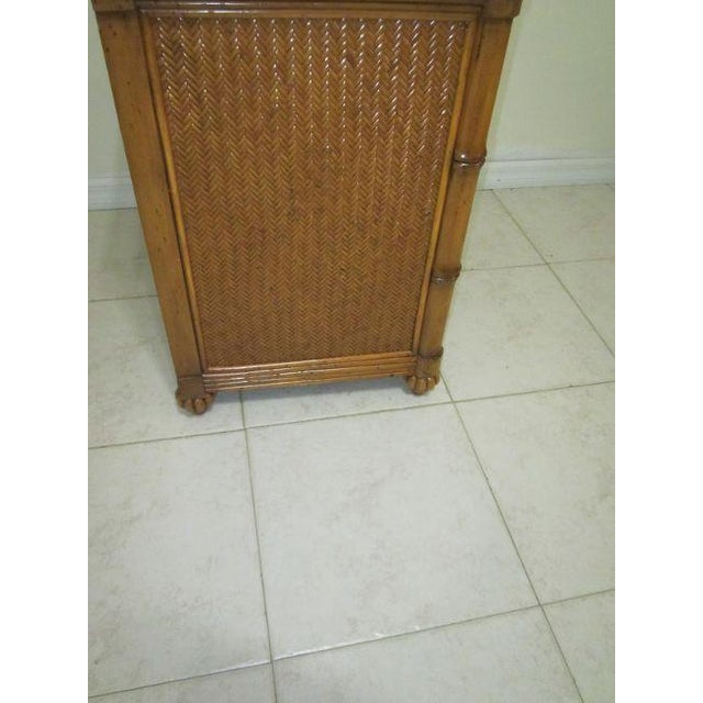 1970s Wood Tommy Bahama Nightstand 3 Drawer Medium Tone Glass Top