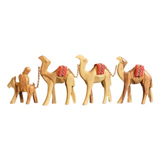 Olive Wood Camels Shepherd Nativity Christmas Creche For Sale
