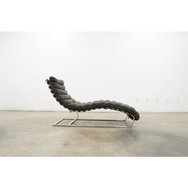 Charcoal Restoration Hardware Modern Channel Tufted Leather Chaise Lounge For Sale - Image 8 of 11
