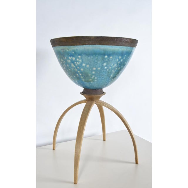 20th Century Sculpture Raku Art Pottery Stoneware Bowl on Stand from Catriona McLeod, 1970s For Sale - Image 6 of 18