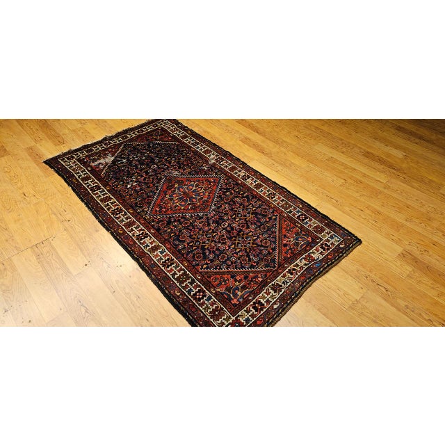 Vintage Persian Malayer Area Rug, Hand-Knotted Wool, Geometrical Pattern, 4x7, Navy & Ivory For Sale - Image 11 of 12