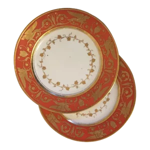 Antique Early 19th Century French Empire Dagoty Porcelain Plates Decorated with Griffin Border - A Pair