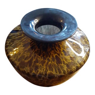 Vintage Azzurra Vetreria Glass Squat Vase, Made in Italy For Sale