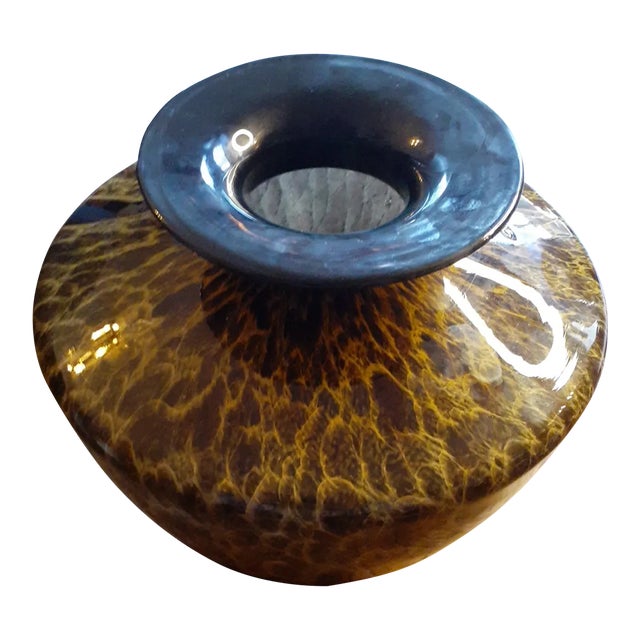 Vintage Azzurra Vetreria Glass Squat Vase, Made in Italy For Sale