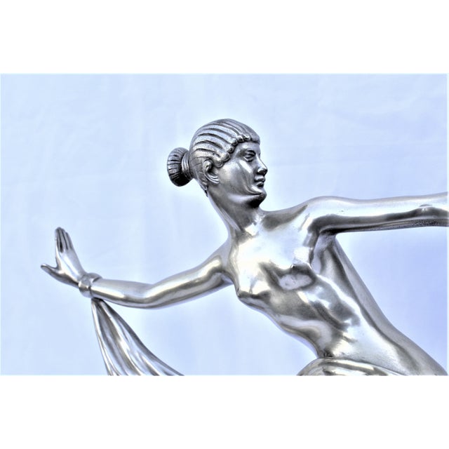 1990s Art Deco Nude Lamp/after A.Ouline Silvered Bronze For Sale - Image 16 of 18