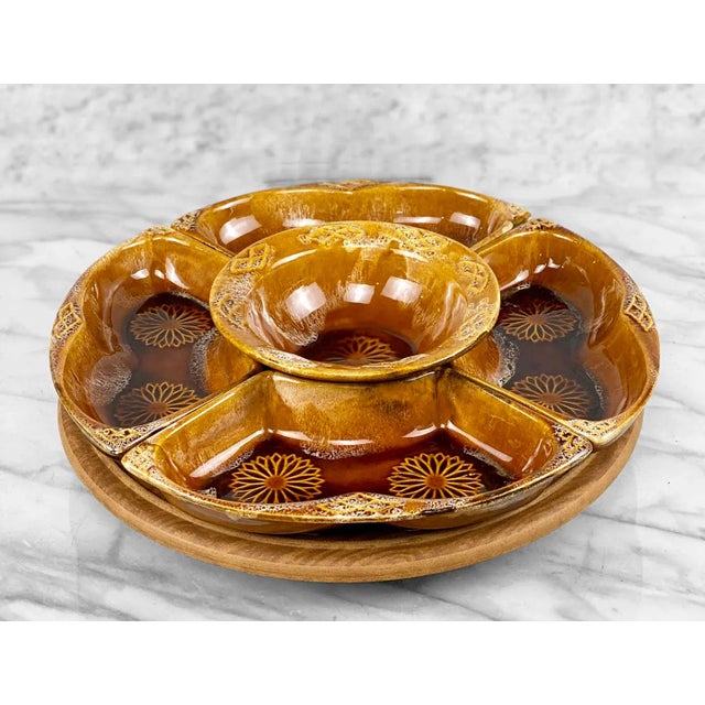 Mid-Century California Pottery Porcelain 6-Piece Lazy Susan Serving Platter, c. Mid 20th Century - Pairs Nicely with Many...