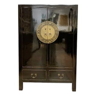 1990s Black Lacquer Sea Gull Cabinet For Sale