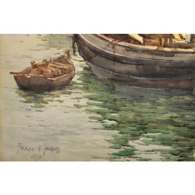 Frances Emily Nesbitt, A Moray Firth Zulu Fishing Boat Unloading Herring in Whitby, 1893, Watercolor, Framed For Sale - Image 7 of 18