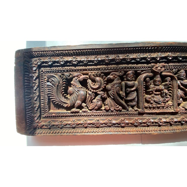 Mid-Century Collected South Indian Teak Architectural Door Lintel Relief Panel – 30" For Sale - Image 11 of 16