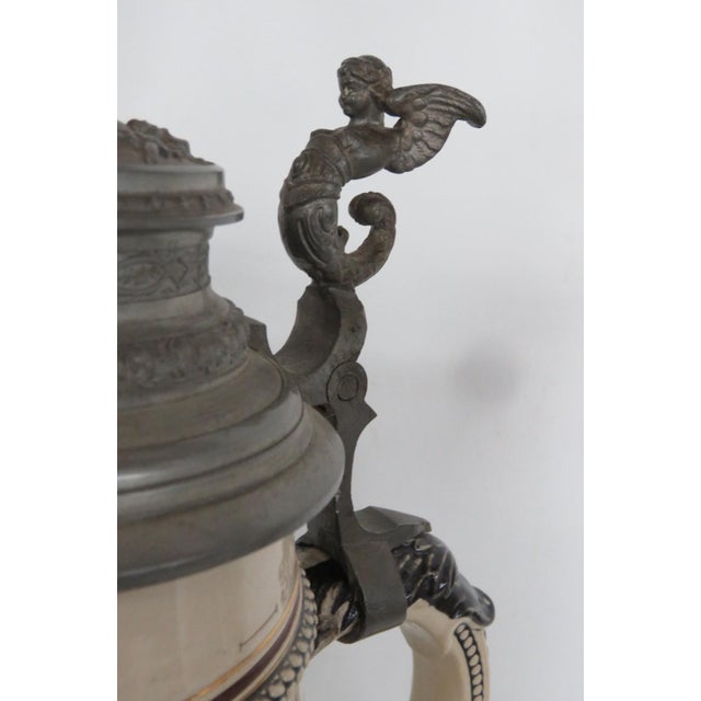 Early 20th Century Marzi and Remy Tall Extra Large Ceramic Pewter Lidded Beer Stein For Sale - Image 10 of 16