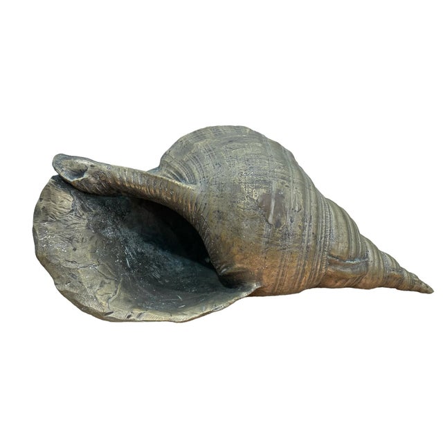 Metal Vintage Large Brass Shell Planter/Objet For Sale - Image 7 of 12