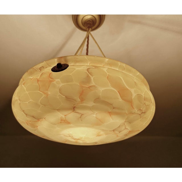 Orange Art Deco Pendant Light in Amber Marble Glass, 1930s For Sale - Image 8 of 18