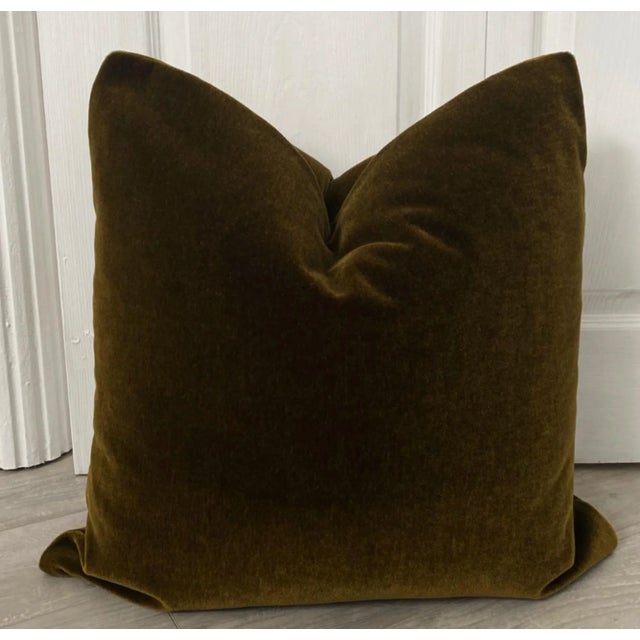 Contemporary Plush 24" Olive Brown Down Filled Mohair Pillow For Sale - Image 3 of 3