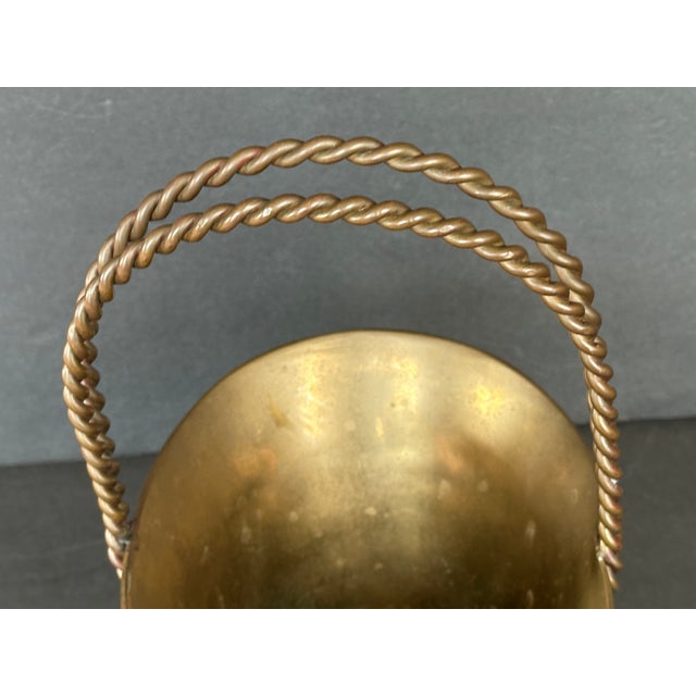 Vintage Brass Basket Cache Pot Planter With Handle For Sale - Image 9 of 12