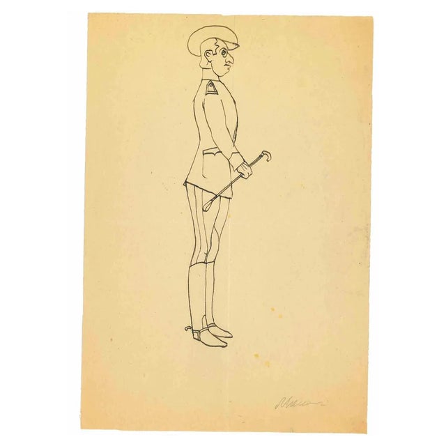 Mino Maccari, The General, Original Drawing, 1950s For Sale