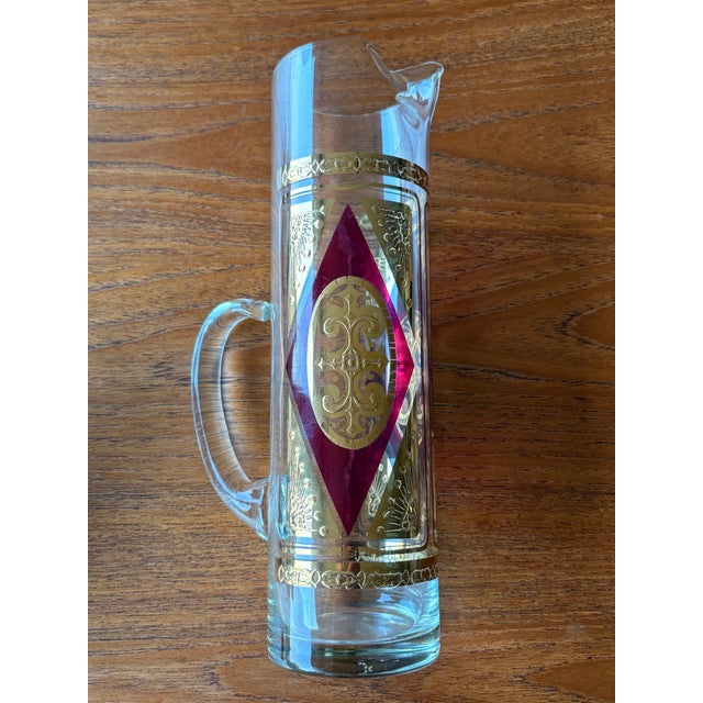 1960s Culver Cocktail Pitcher 22k Gilt and Cranberry For Sale - Image 5 of 9