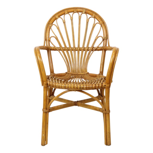 Vintage Rattan Chair Armchair, 1970s For Sale