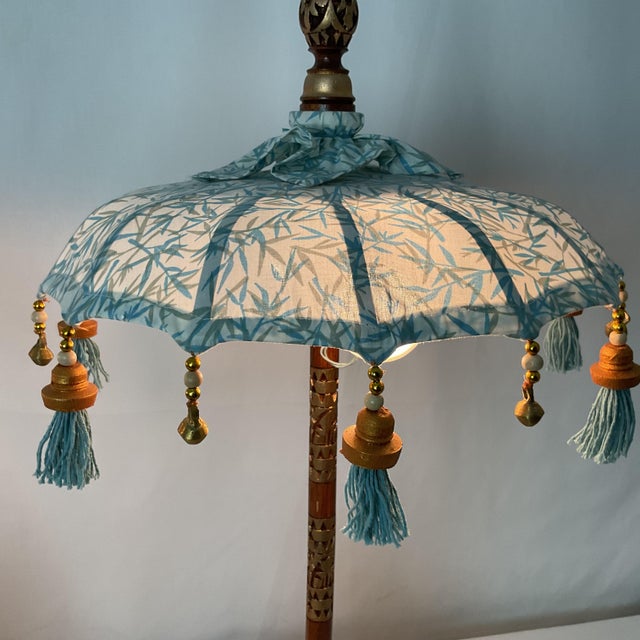Italian Porcelain Monkey/Parisol Lamps With Gold Leaf Bases For Sale - Image 12 of 15