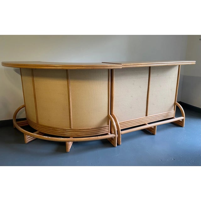 Mid 20th Century Vintage Mid-Century Modern Bamboo and Grasscloth Bar and 4 Bar Stools - Set of 6 For Sale - Image 4 of 12