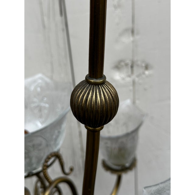 Vintage Nine Light Brass Restored Gas Fixture For Sale - Image 11 of 12