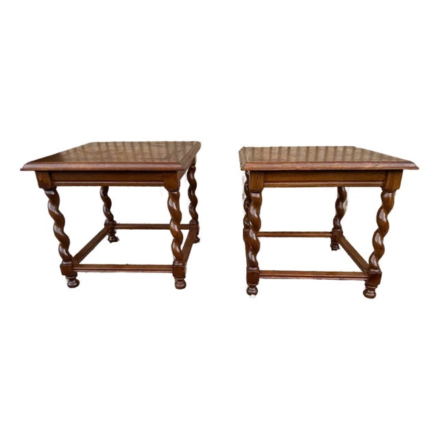 Pair of Vintage Victorian Style Barley Twisted Leg Side Tables. For Sale