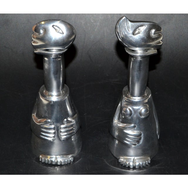 Metal Vintage Carrol Boyes Man & Women Collectible Aluminum Bottle & Stopper Vessels- a Pair For Sale - Image 7 of 12