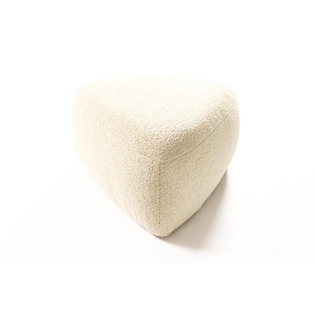 #2138 — Custom Morro Triangular Ottoman / Footstool — Stone Bouclé — White Oak Custom made ottoman / foot stool designed...