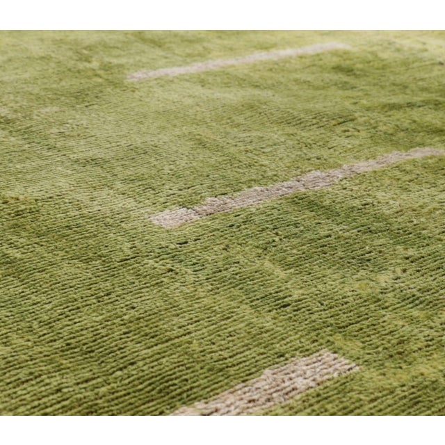 Mid-Century Modern Handmade Silk Velvet Minimalist Throw Pillow, Green With White Accent Lines, Down Feather Insert For Sale - Image 3 of 5