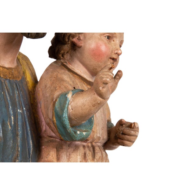 17th/18th Century Spanish Polychromed Statue of Saint Joseph With Infant Christ For Sale - Image 13 of 18