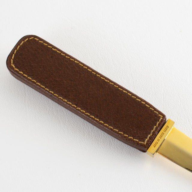 Gucci Brown Leather Desk Letter Opener with Gilded Equestrian Motif, circa 1970 For Sale - Image 11 of 14
