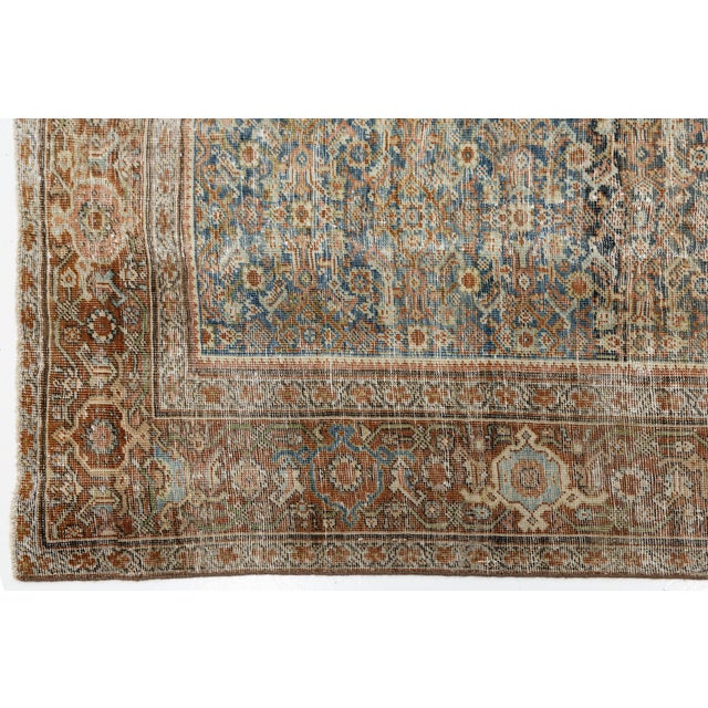 Antique Mahal Wool Rug With Faded Indigo Field & Terracotta Sampler Border For Sale In New York - Image 6 of 8