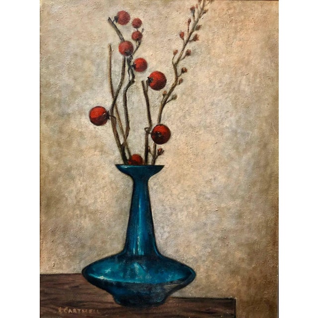 1950s Helen Cartmell, Modernist Floral Arrangement in a Mod Vase 1957 Oil Painting 1957 For Sale - Image 5 of 5