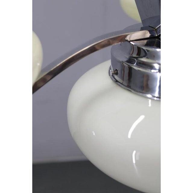 Cream Vintage Art Deco Chrome Pendant Light with Cream Opaline Glass Shades, 1930s For Sale - Image 8 of 13