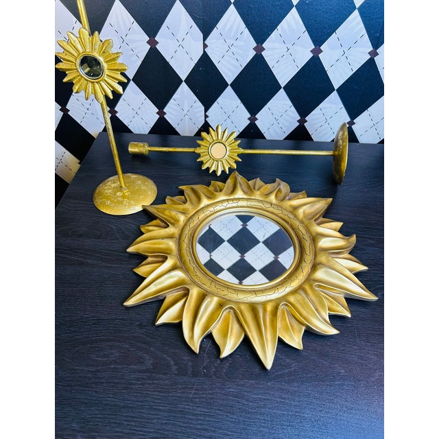 1970s Midcentury Modern Gold Sunburst Wall Mirror, Hollywood Regency-Style , 15" For Sale - Image 15 of 18