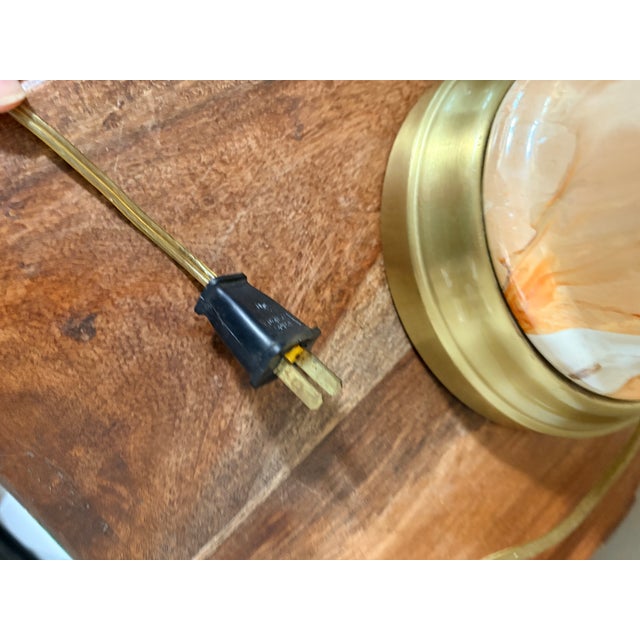 Vintage Marbled Onyx Style Table Lamp in Warm Amber & Cream With Brass Base For Sale - Image 11 of 11