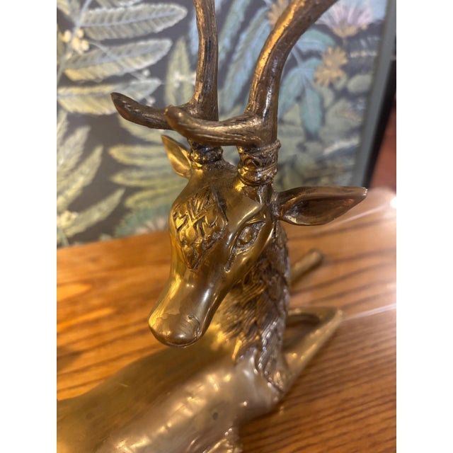 Two-Tone Brass Reclining Deers, 1960s, Set of 2 For Sale - Image 9 of 12