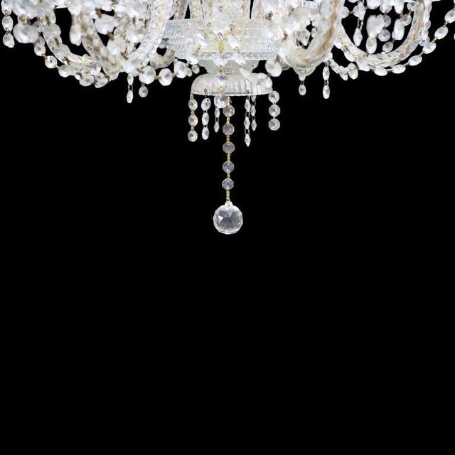 Brass Vintage Crystal, Glass & Brass 6-Light Chandelier C1940 For Sale - Image 8 of 10