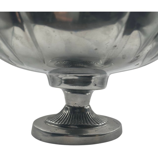 Vintage Pewter Pedestal Centerpiece Bowl With Scalloped Rim and Scrolled Handles For Sale - Image 10 of 10