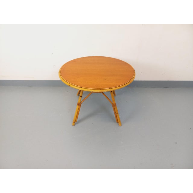 Vintage Round Coffee Table in Rattan and Wood, 1960s For Sale - Image 11 of 14