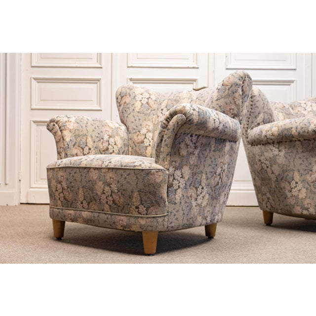 Vintage Danish Wingback Chairs with Jacquard Fabric, 1940s, Set of 2 For Sale - Image 10 of 16