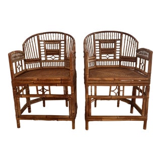 1970s Pair of Thomasville Brighton Pavilion Chippendale Chinoiserie Bamboo Chairs For Sale