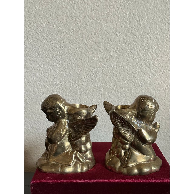 Pair of Vintage Bronze Angel Cherub Candleholders For Sale - Image 9 of 12