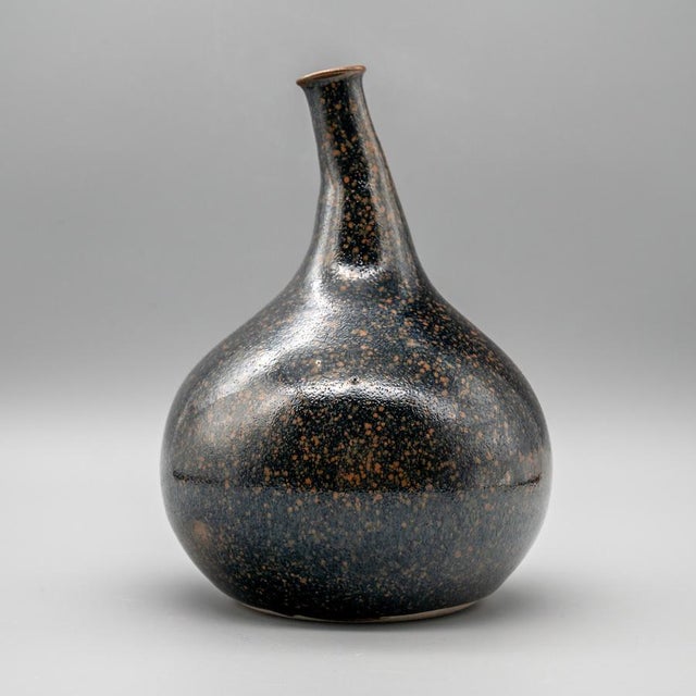 Mid-Century Tenmoku Glazed Kyō-Yaki Vase attributed to Miura Chikken, Japan, 1960s For Sale - Image 11 of 11
