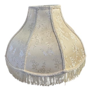 Vintage Silk Brocade Fabric Lampshade Fringe Scalloped Boudoir For Sale