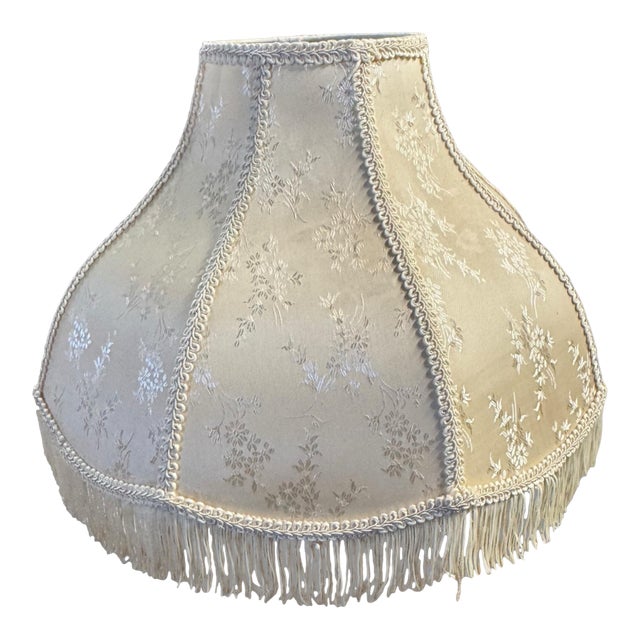 Vintage Silk Brocade Fabric Lampshade Fringe Scalloped Boudoir For Sale